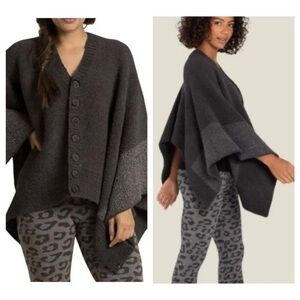 NWT Barefoot Dreams CozyChic Coastline Poncho Super Soft Carbon Graphite